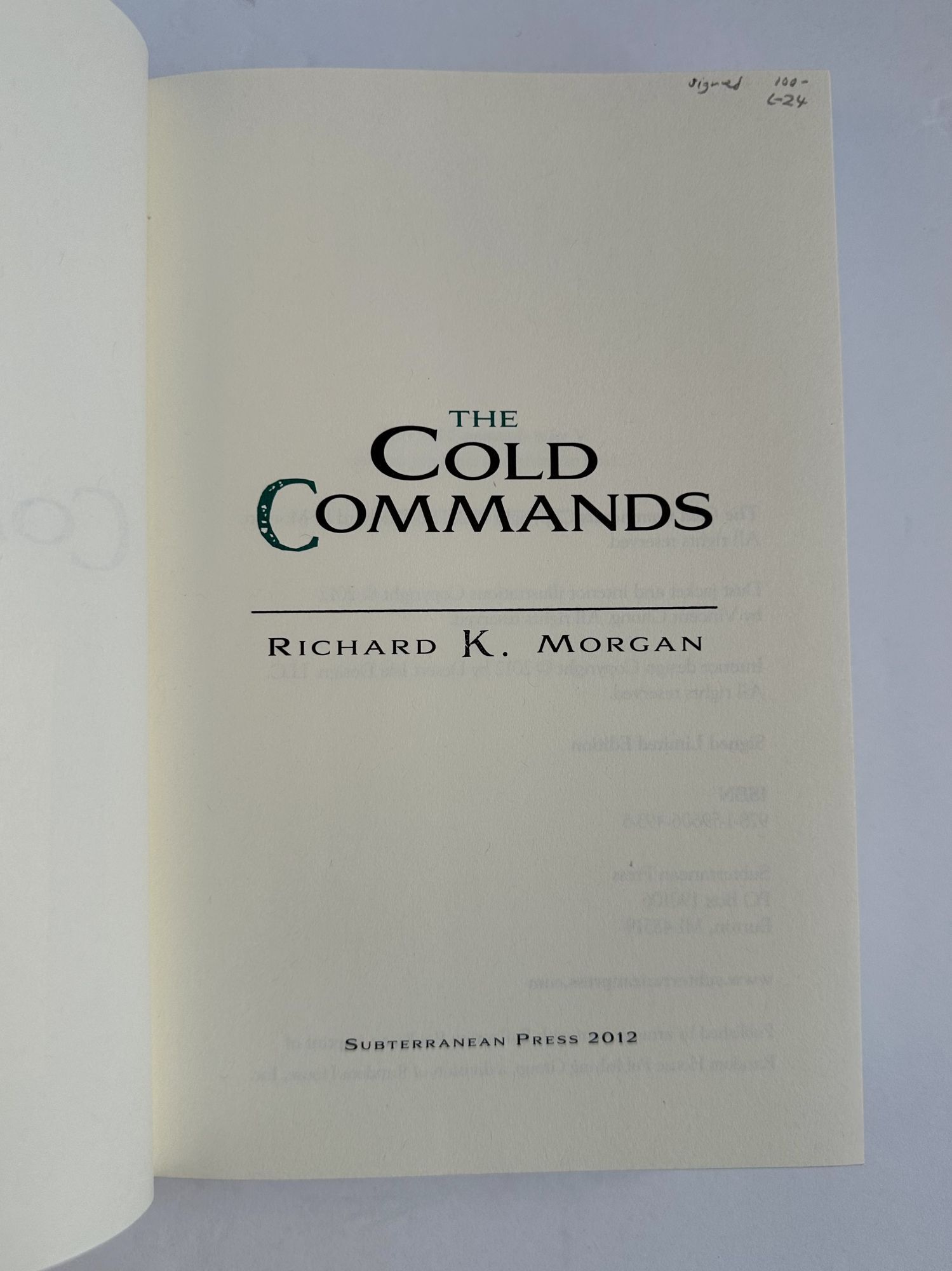 Cold Command THE COLD COMMANDS Signed | Richard K. Morgan | Limited Edition: #330/500