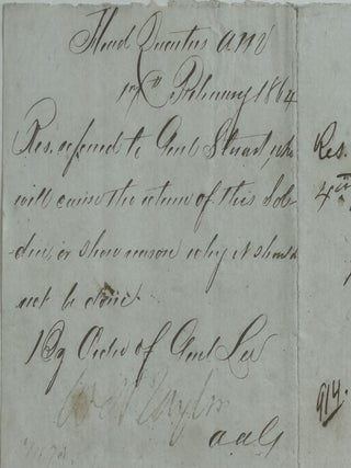 CIVIL WAR GENERAL J.E.B. STUART CLIPPED AUTOGRAPH ENDORSEMENT [with] ENGRAVING