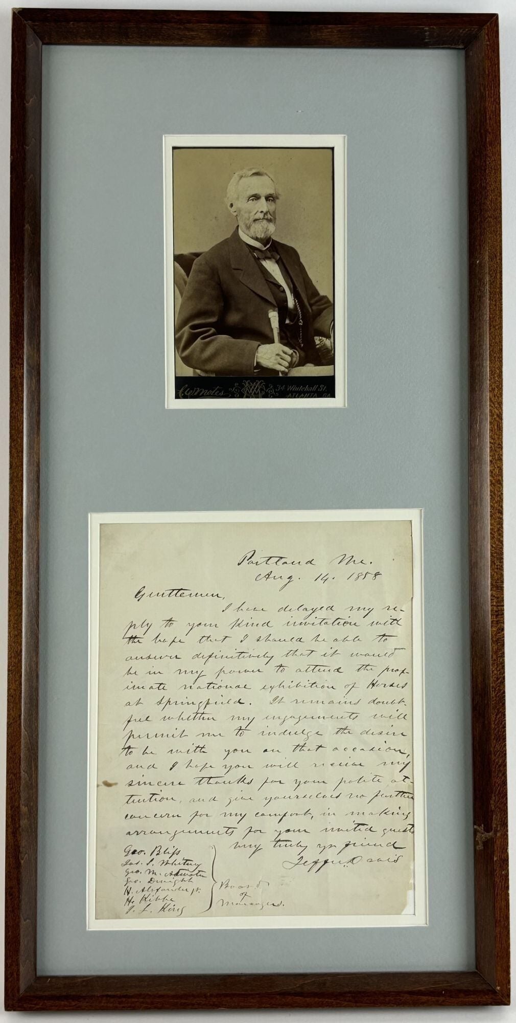 JEFFERSON DAVIS AUTOGRAPH LETTER SIGNED with CABINET PHOTOGRAPH ...