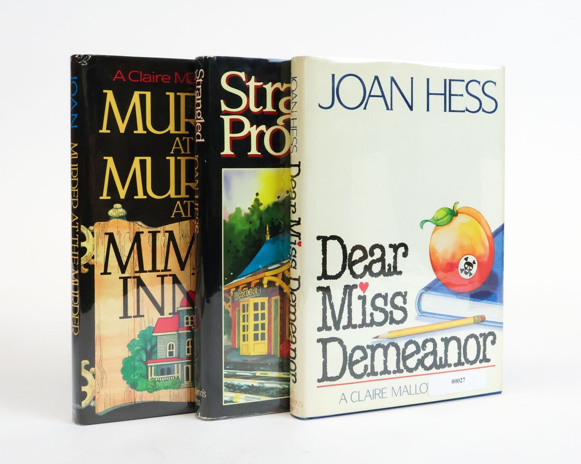 1385067 THE CLAIRE MALLOY MYSTERIES: STRANGLED PROSE [with] MURDER AT THE MIMOSA INN [and] DEAR MISS DEMEANOR [Three Volumes] [One Signed]. Joan Hess.