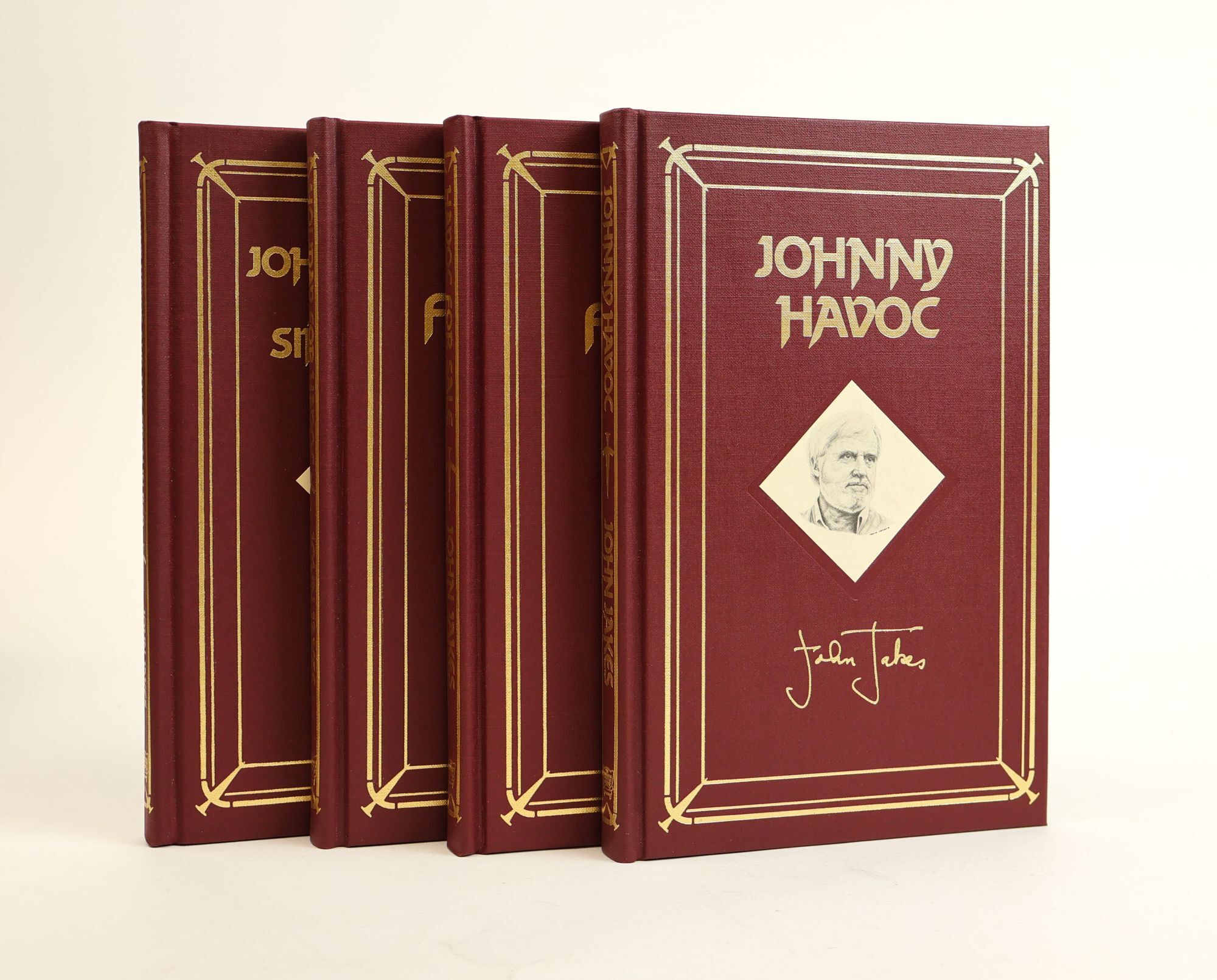 1385163 JOHNNY HAVOC ARMCHAIR DETECTIVE SET [JOHNNY HAVOC, HAVOC FOR SALE, HOLIDAY FOR HAVOC, JOHNNY HAVOC AND THE SIREN IN RED] [4 Volumes] [All Volumes Signed]. John Jakes.