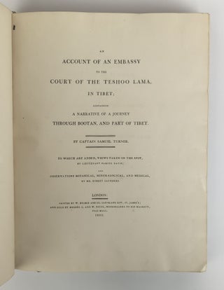 AN ACCOUNT OF AN EMBASSY TO THE COURT OF THE TESHOO LAMA, IN TIBET; CONTAINING A NARRATIVE OF A JOURNEY THROUGH BOOTAN, AND PART OF TIBET