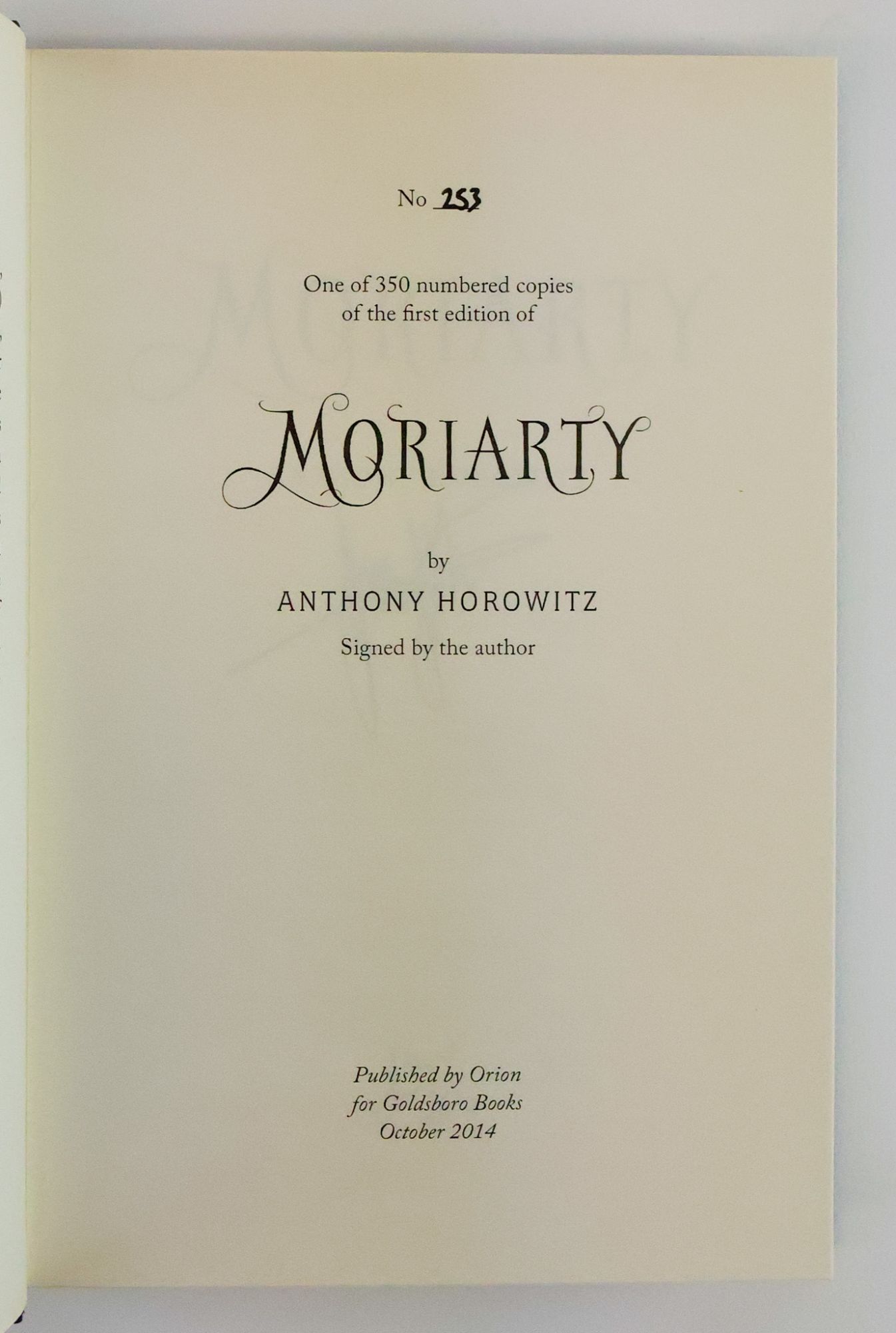 MORIARTY Signed | Anthony Horowitz | First Edition, First Printing