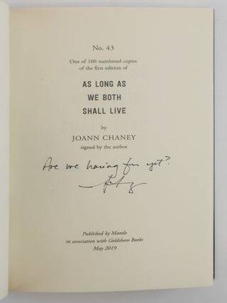 AS LONG AS WE BOTH SHALL LIVE [Inscribed]