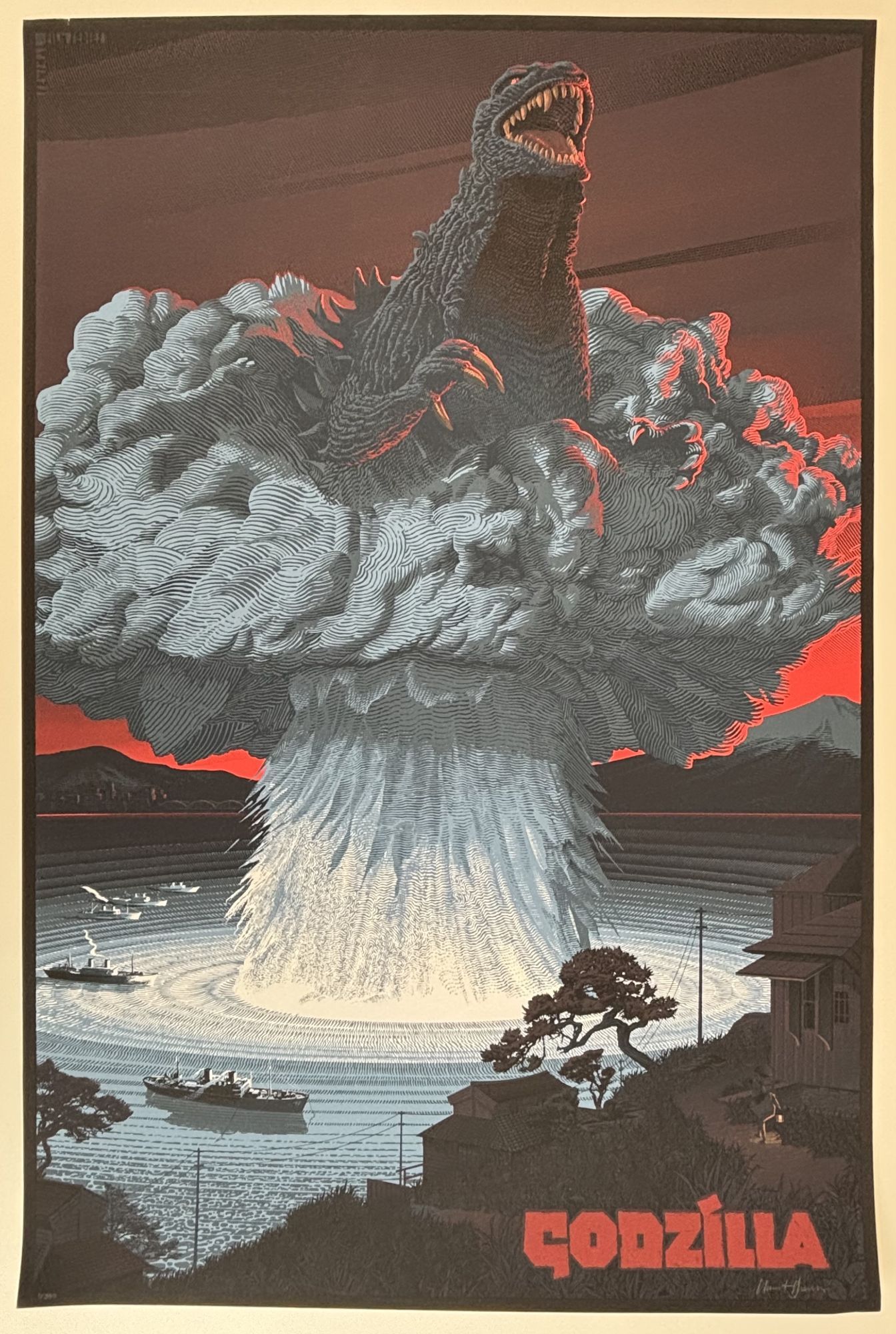 ORIGINAL GODZILLA SCREEN PRINT MOVIE POSTER Signed | Laurent ORIGINAL GODZILLA SCREEN PRINT MOVIE POSTER Signed | Laurent