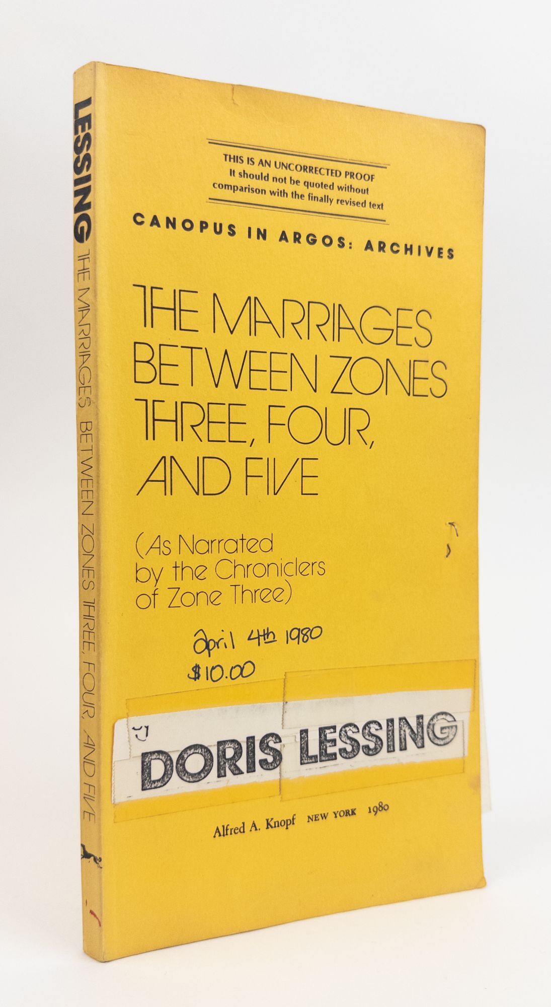 1391306 THE MARRIAGES BETWEEN ZONES THREE, FOUR, AND FIVE [Signed]. Doris Lessing.