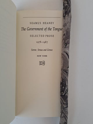 THE GOVERNMENT OF THE TONGUE: SELECTED PROSE 1978-1987