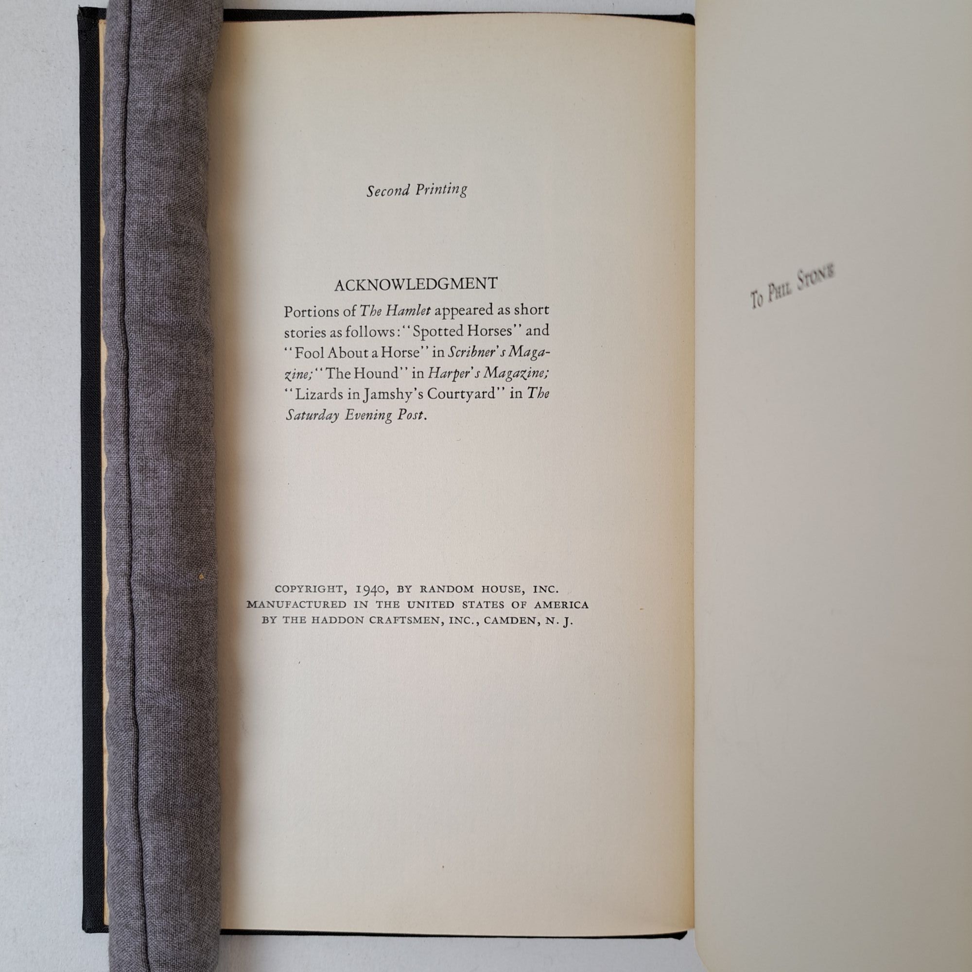 THE HAMLET | William Faulkner | First Edition, Second Printing