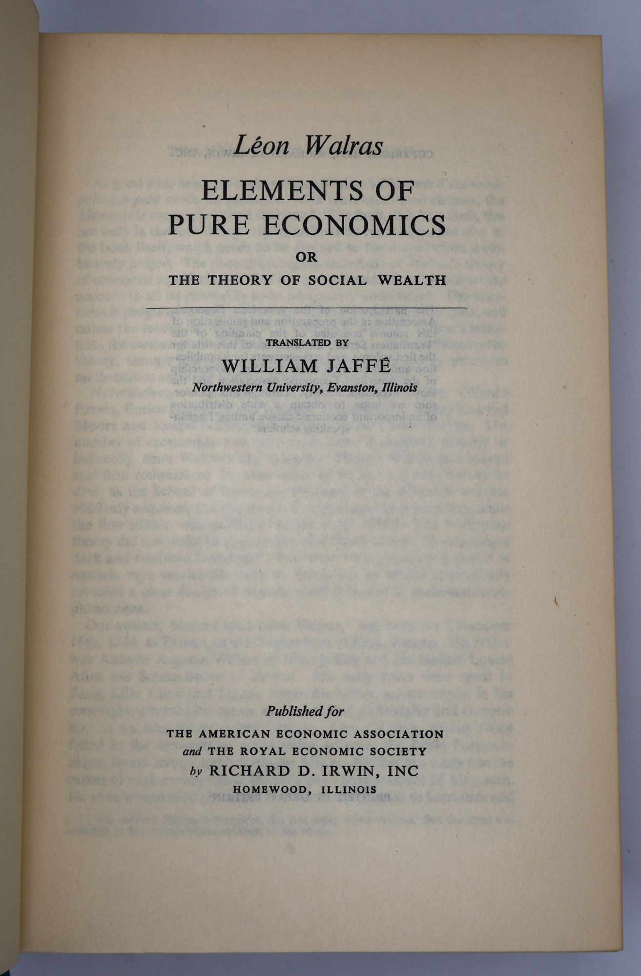 ELEMENTS OF PURE ECONOMICS, OR THE THEORY OF SOCIAL WEALTH | Léon ...