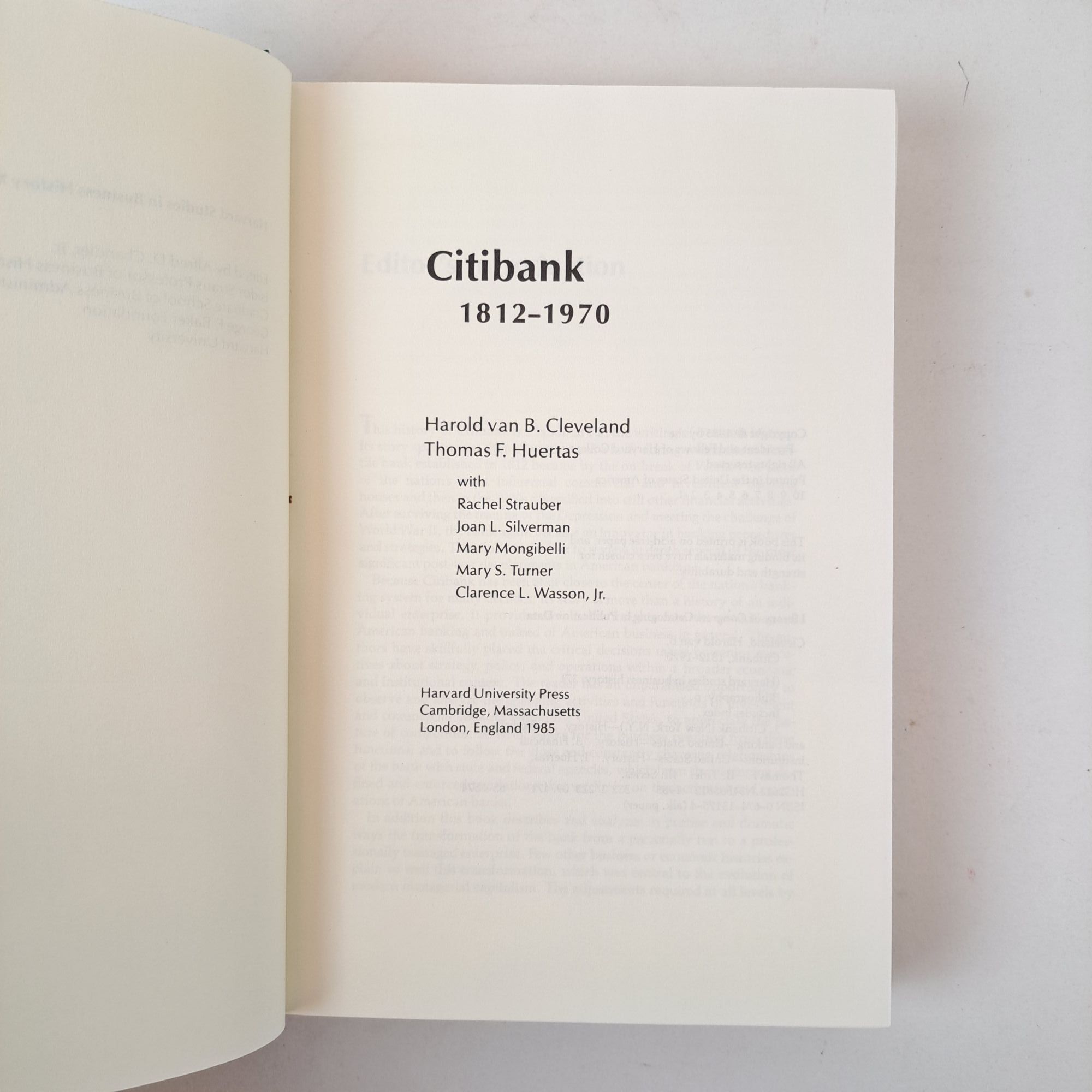 Thomas Rutter Citi CITIBANK 1812-1970 Signed by Thomas Huertas | Harold van B. Cleveland ...