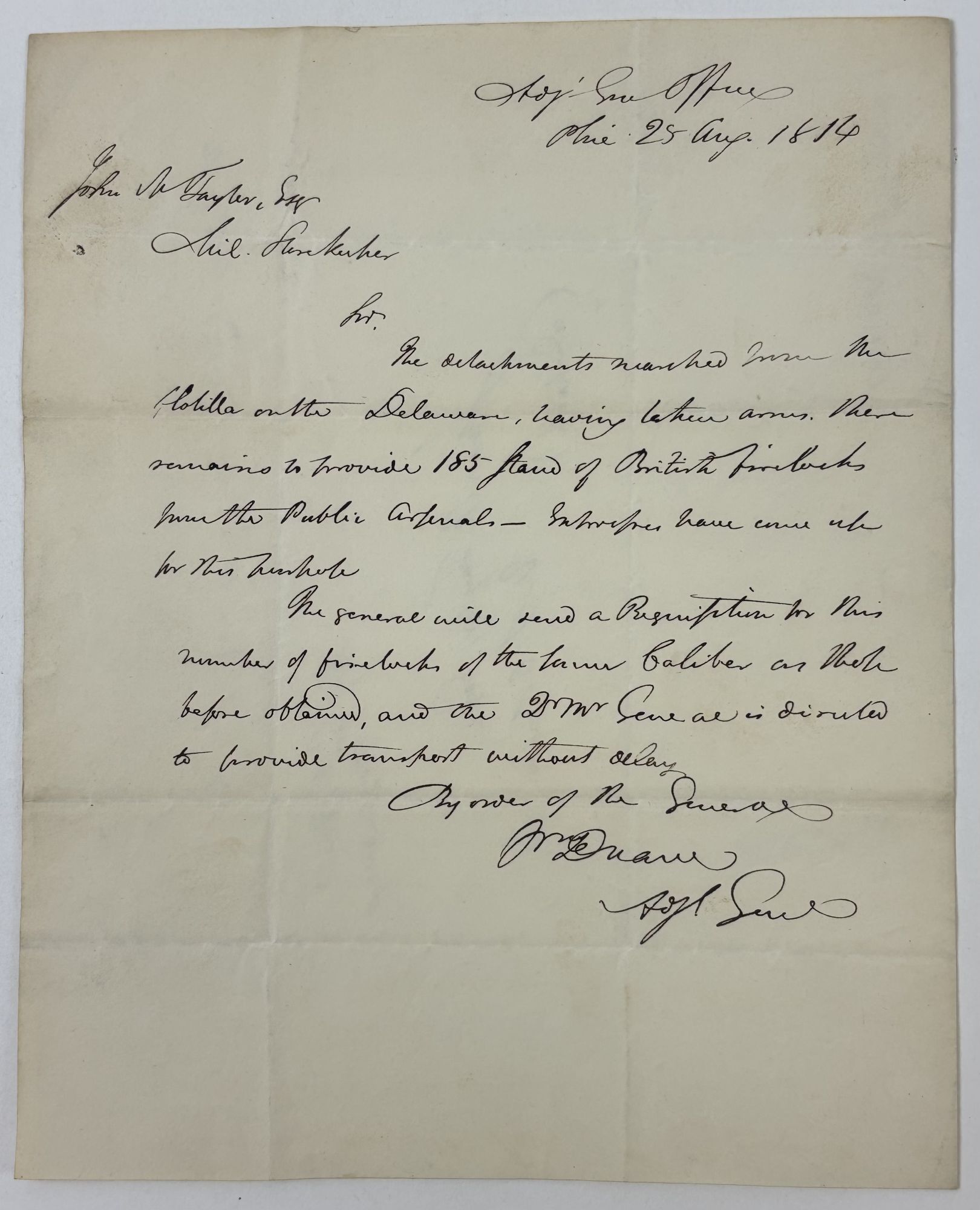 WAR OF 1812 | WILLIAM DUANE AUTOGRAPH LETTER SIGNED AS ADJUTANT GENERAL ...
