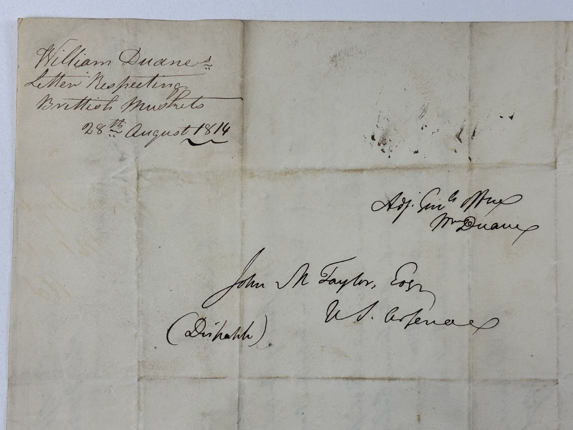 WAR OF 1812 | WILLIAM DUANE AUTOGRAPH LETTER SIGNED AS ADJUTANT GENERAL ...