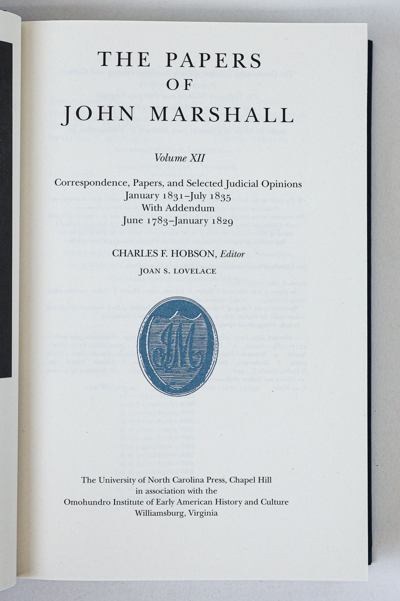 THE PAPERS OF JOHN MARSHALL Twelve Volumes, Complete | Herbert A ...