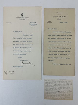 1402626 EDWARD BOK | TWO TYPED LETTERS SIGNED. Edward W. Bok