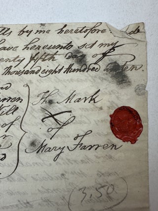 AUTOGRAPH LAST WILL & TESTAMENT OF MARY FARREN, 1810 [Signed]