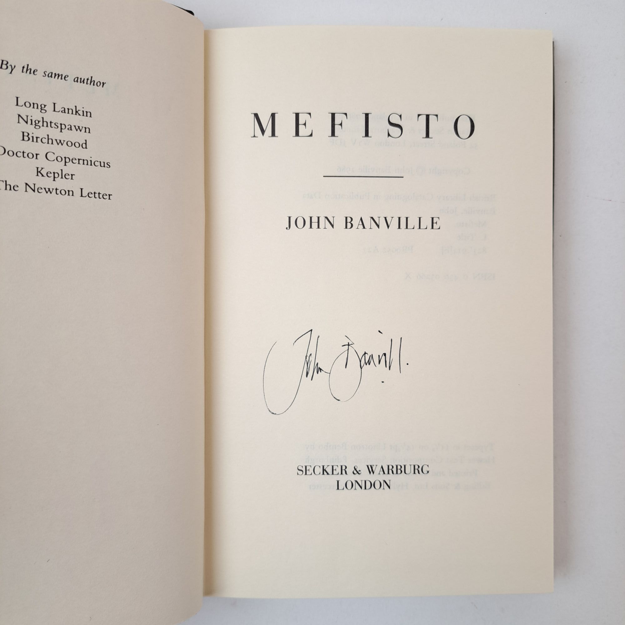 MEFISTO Signed | John Banville | First UK Edition, First Printing