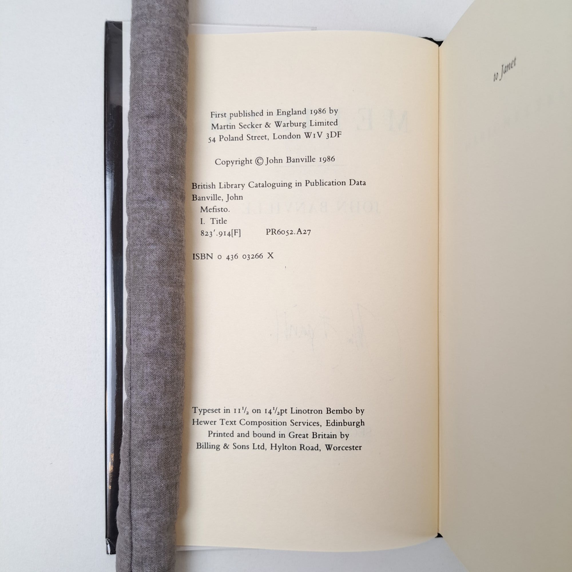 MEFISTO Signed | John Banville | First UK Edition, First Printing