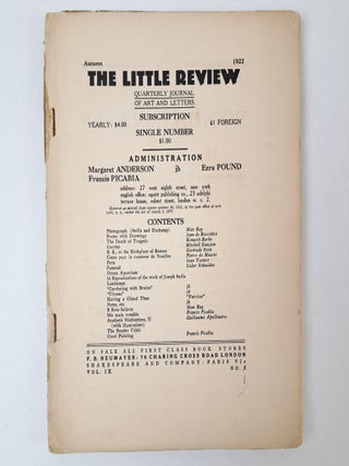 THE LITTLE REVIEW, QUARTERLY JOURNAL OF ART AND LETTERS; AUTUMN 1922