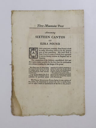 1403542 ANNOUNCING SIXTEEN CANTOS OF EZRA POUND. Ezra Pound, Bill Bird