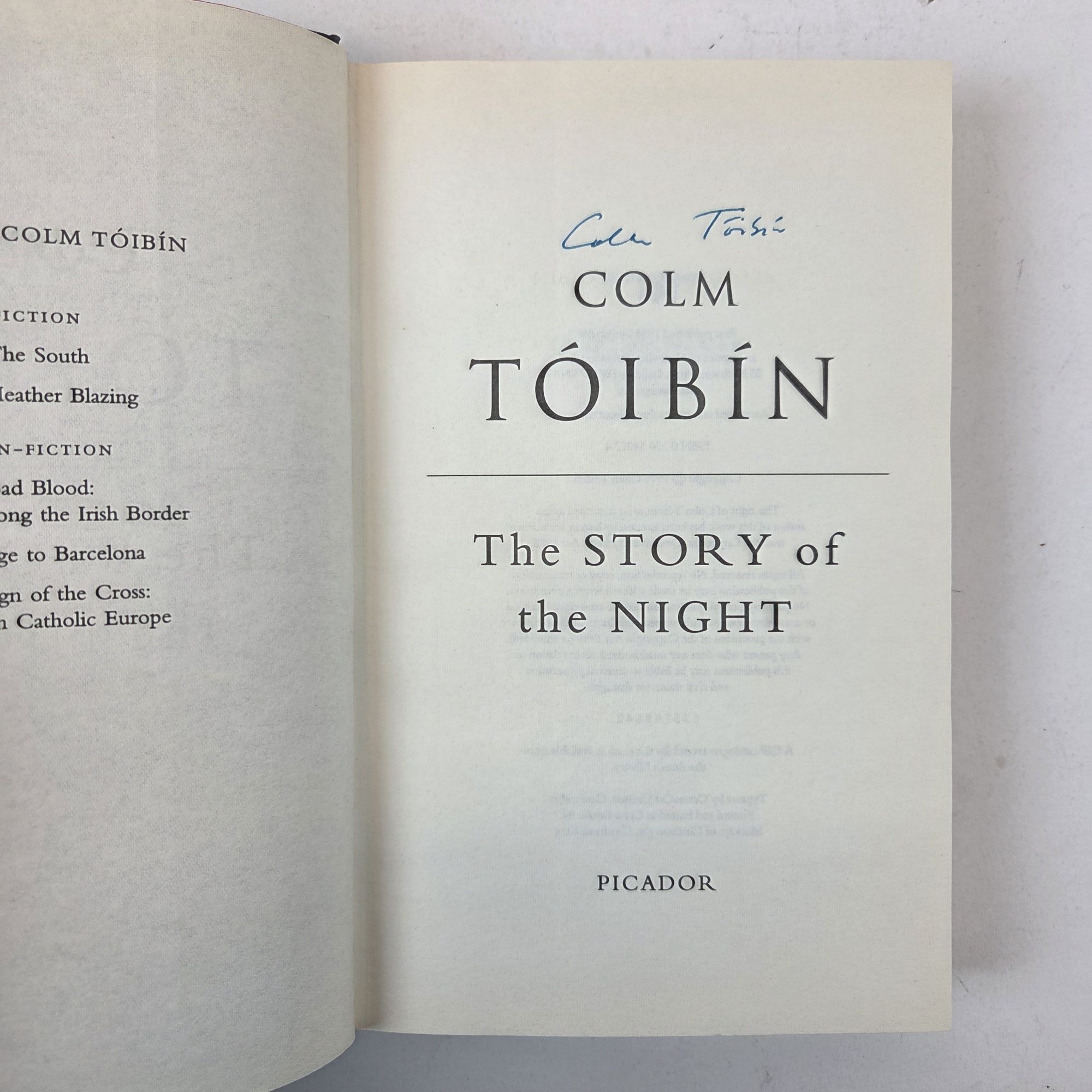 THE STORY OF THE NIGHT Signed | Colm Toibin | First Edition, First Printing