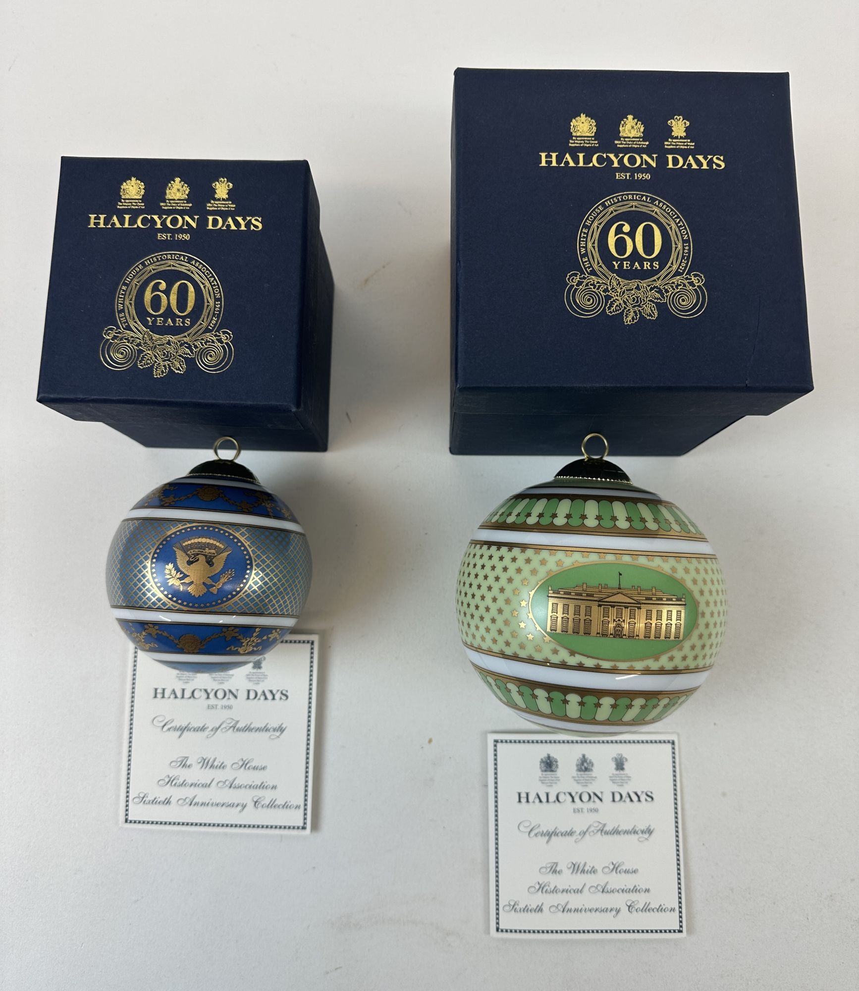 1407199 WHITE HOUSE 60th ANNIVERSARY HISTORICAL ASSOCIATION CHRISTMAS ORNAMENTS [Lot of two]