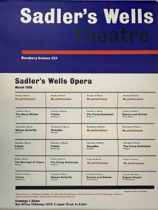 1407226 ORIGINAL SADLER’S WELLS OPERA - MARCH 1959 PERFORMANCE SCHEDULE POSTER