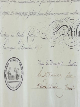 1894 "WOMAN'S MEDICAL COLLEGE OF PENNSYLVANIA" MEDICAL DIPLOMA [Signed]