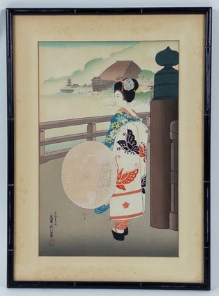1410655 ORIGINAL 20th CENTURY WOODBLOCK PRINT TITLED "MAIKO AT KIYOMIZU TEMPLE"...