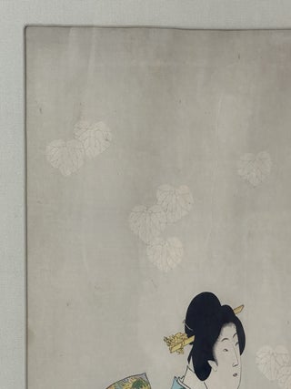 19th CENTURY WOODBLOCK TRYPTICH "AFTER BATH" FROM "CHIYODA INNER PALACE" SERIES [Signed]