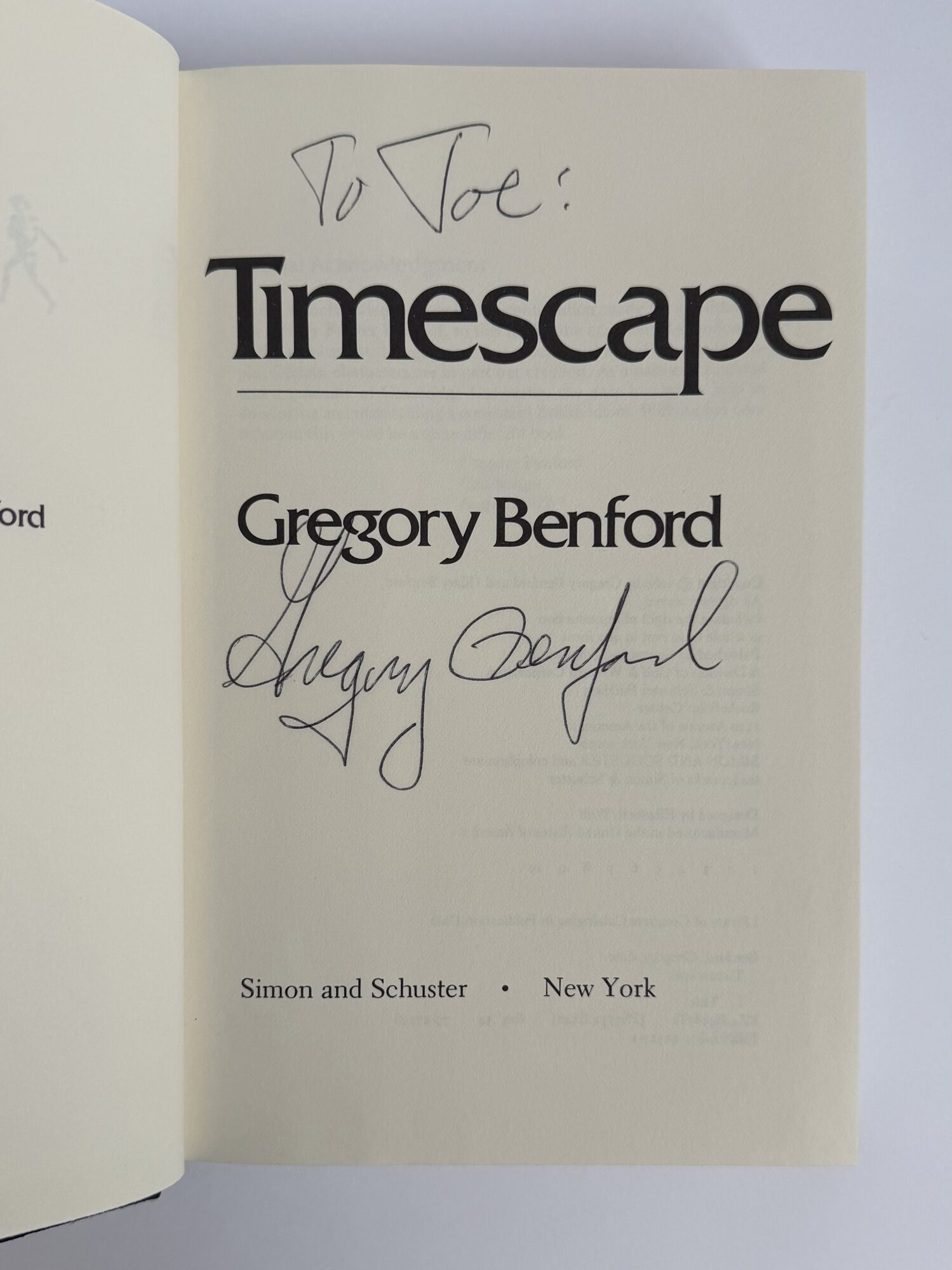 TIMESCAPE Inscribed | Gregory Benford | First Edition, First Printing