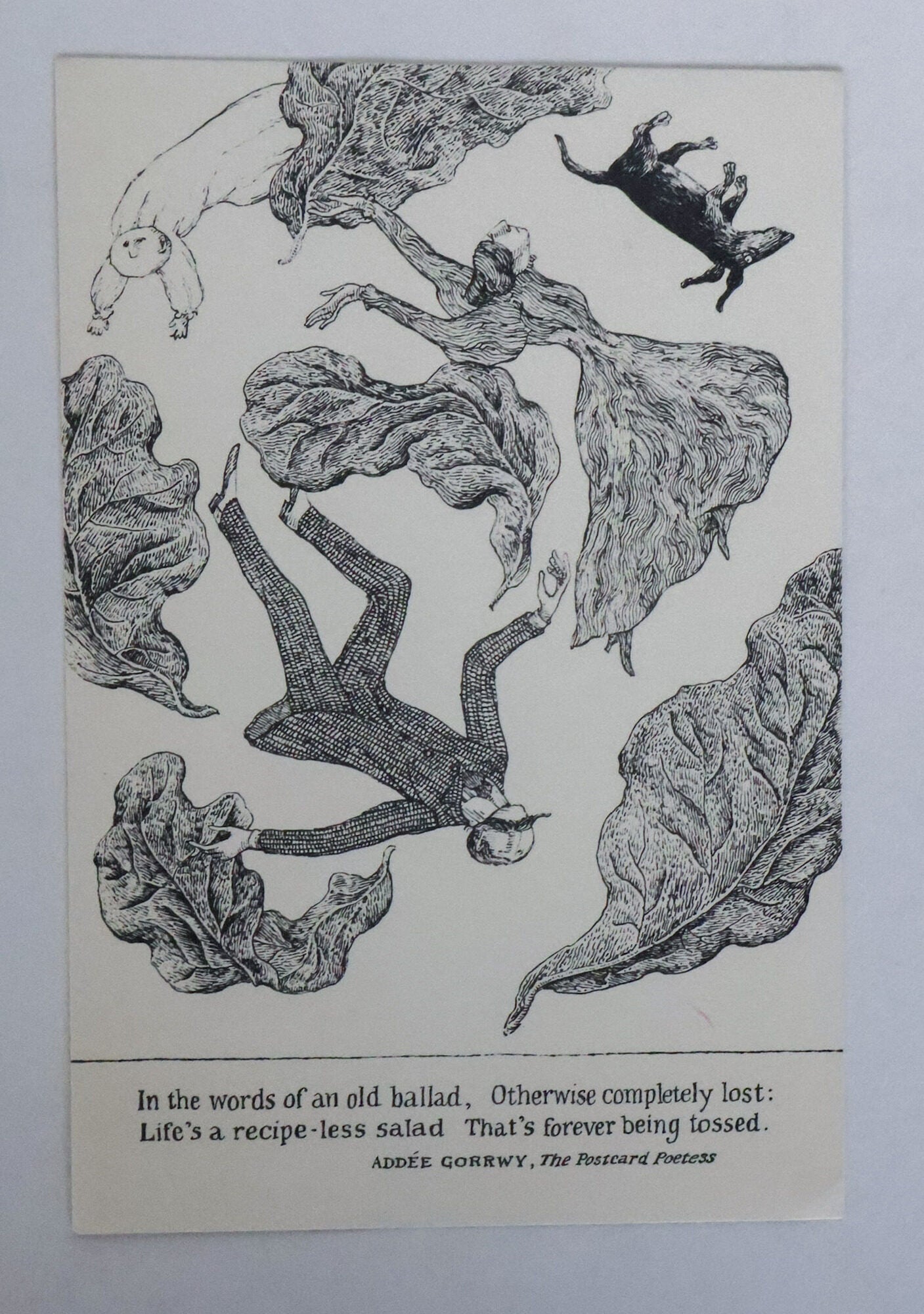 1412184 "ADD&Eacute;E GORRWY, THE POSTCARD POETESS" POSTCARD [Signed]. Edward Gorey.