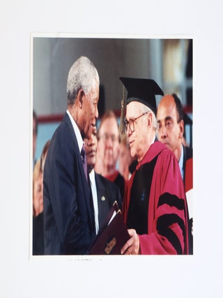 1412895 NELSON MANDELA WITH HARVARD UNIVERSITY MARSHAL RICHARD HUNT PHOTOGRAPH [Inscribed by...