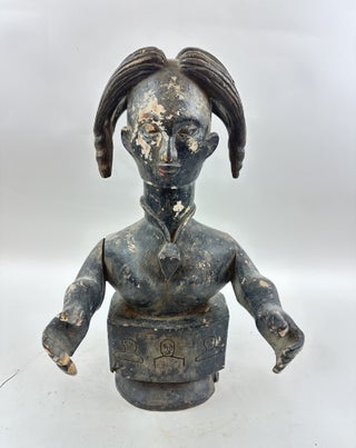 1413435 PAINTED WOOD FEMALE FIGURE WITH MOVABLE ARMS, IBIBIO OF NIGERIA