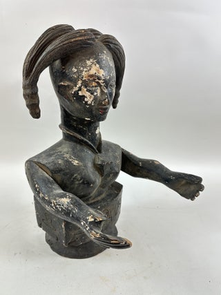 PAINTED WOOD FEMALE FIGURE WITH MOVABLE ARMS, IBIBIO OF NIGERIA