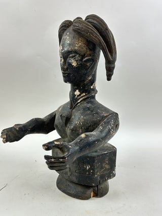 PAINTED WOOD FEMALE FIGURE WITH MOVABLE ARMS, IBIBIO OF NIGERIA