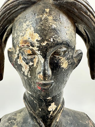 PAINTED WOOD FEMALE FIGURE WITH MOVABLE ARMS, IBIBIO OF NIGERIA