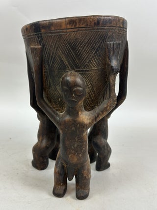 DOGON FIGURATIVE WOODEN BOWL WITH THREE FIGURES, MALI