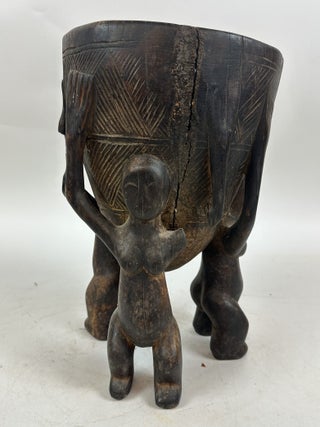 DOGON FIGURATIVE WOODEN BOWL WITH THREE FIGURES, MALI