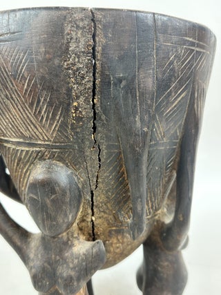 DOGON FIGURATIVE WOODEN BOWL WITH THREE FIGURES, MALI