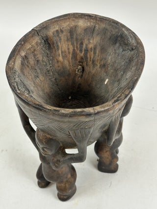 DOGON FIGURATIVE WOODEN BOWL WITH THREE FIGURES, MALI