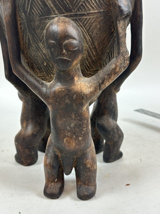 DOGON FIGURATIVE WOODEN BOWL WITH THREE FIGURES, MALI