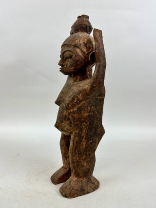LUBA CARVED WOOD FEMALE BOWL-BEARING FIGURE, DEMOCRATIC REPUBLIC OF THE CONGO