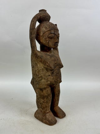 LUBA CARVED WOOD FEMALE BOWL-BEARING FIGURE, DEMOCRATIC REPUBLIC OF THE CONGO