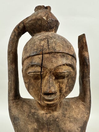 LUBA CARVED WOOD FEMALE BOWL-BEARING FIGURE, DEMOCRATIC REPUBLIC OF THE CONGO