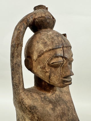 LUBA CARVED WOOD FEMALE BOWL-BEARING FIGURE, DEMOCRATIC REPUBLIC OF THE CONGO