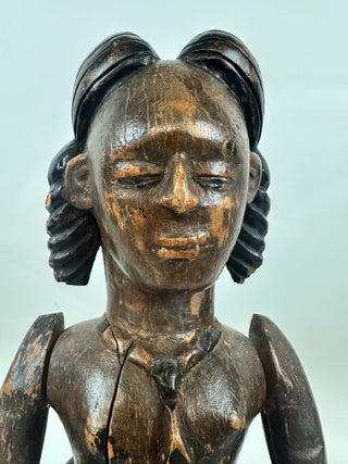 NIGERIAN PAINTED WOOD FEMALE FIGURE WITH MOVABLE ARMS