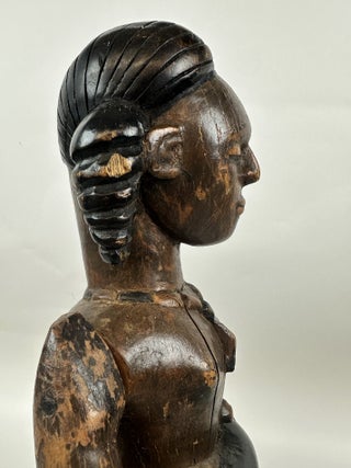 NIGERIAN PAINTED WOOD FEMALE FIGURE WITH MOVABLE ARMS