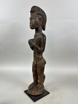 BAULE WOODEN MALE FIGURE HOLDING A BOWL, IVORY COAST