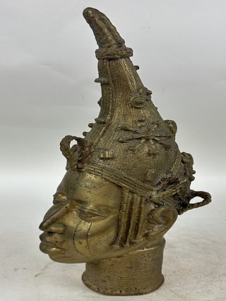 BENIN CAST BRASS HEAD OF QUEEN MOTHER IDIA, NIGERIA