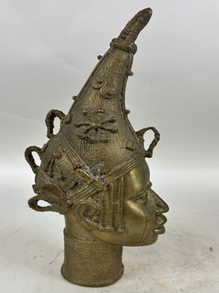 BENIN CAST BRASS HEAD OF QUEEN MOTHER IDIA, NIGERIA